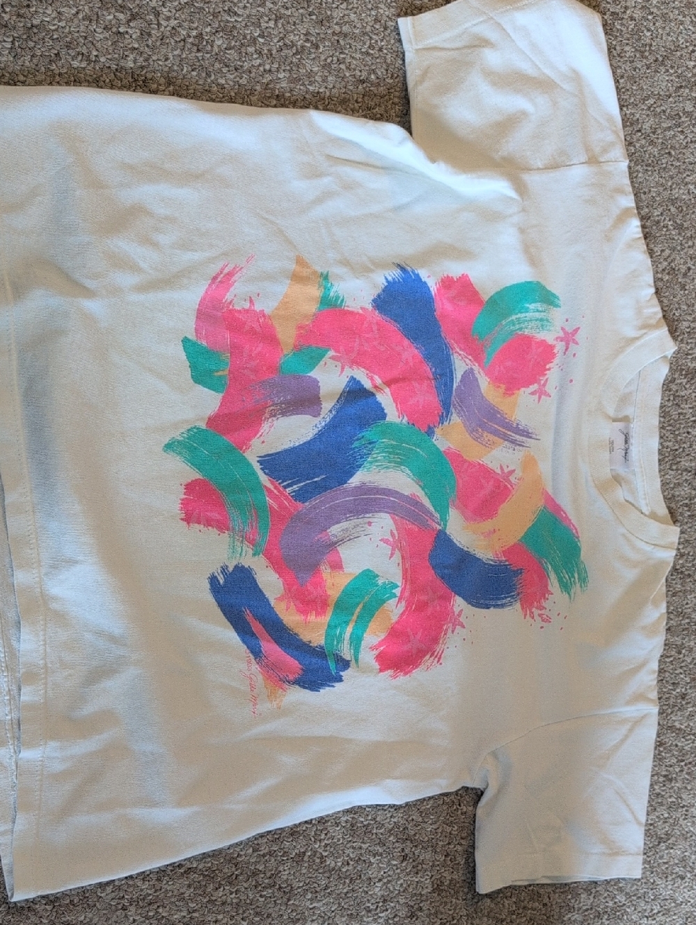 Vintage White Tee with Colorful Brushstroke Print
